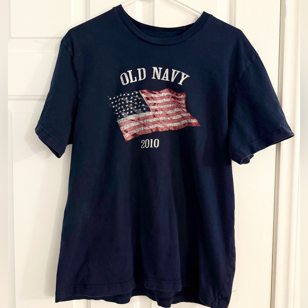 Old Navy Kids Dark Blue Flag Tee Size L